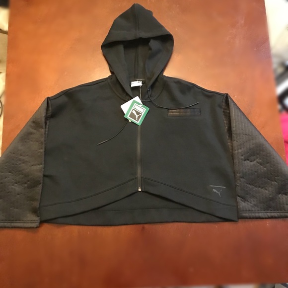 Puma Sweaters - Women Puma Black Cropped Top Zip Up Sweater